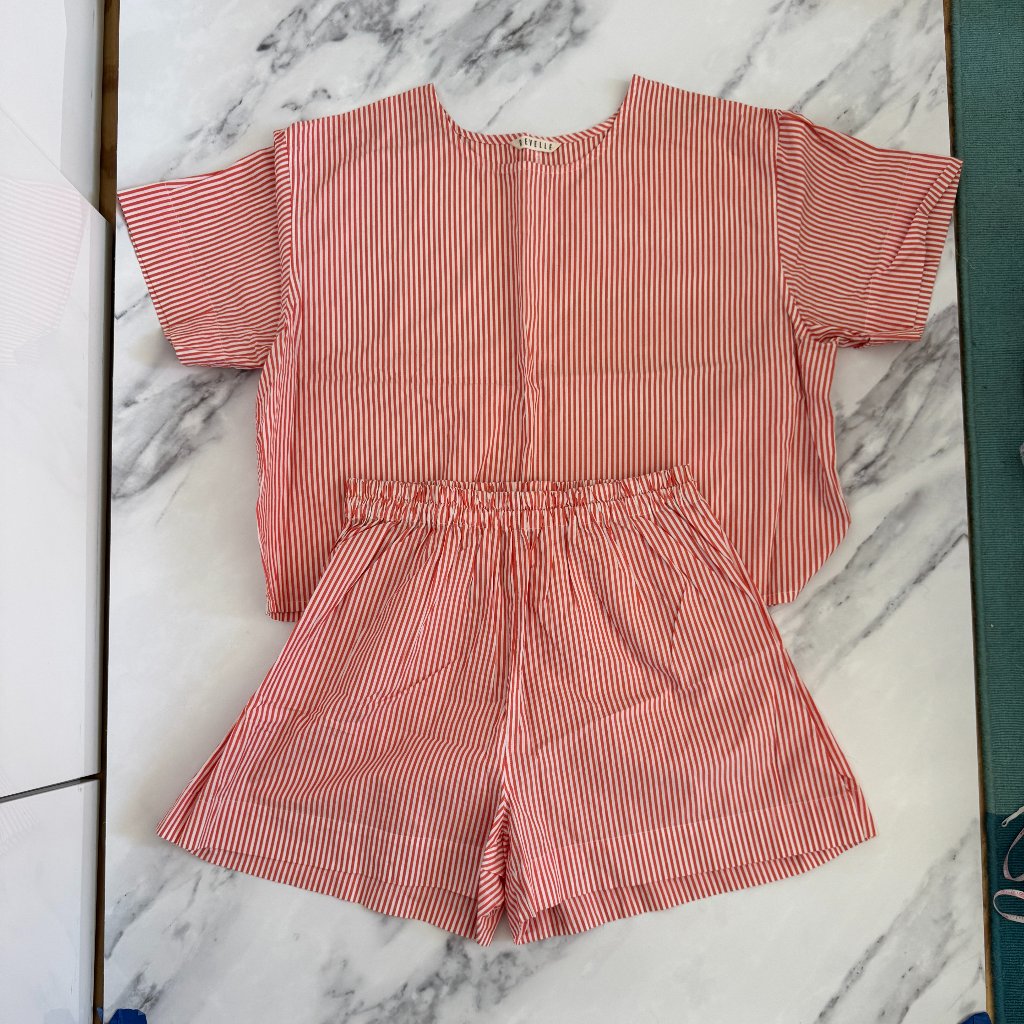 Revelle The Rve Pajama Set In Flame Stripe Shirting Euc Xl